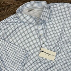 Collars & Co Mens Dress Collar Polo Size 3XL Relaxed Blue White Grid Check NEW
